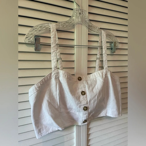 Abercrombie & Fitch Cropped Smocked Button White Cami Adjustable Size XL - Picture 6 of 13